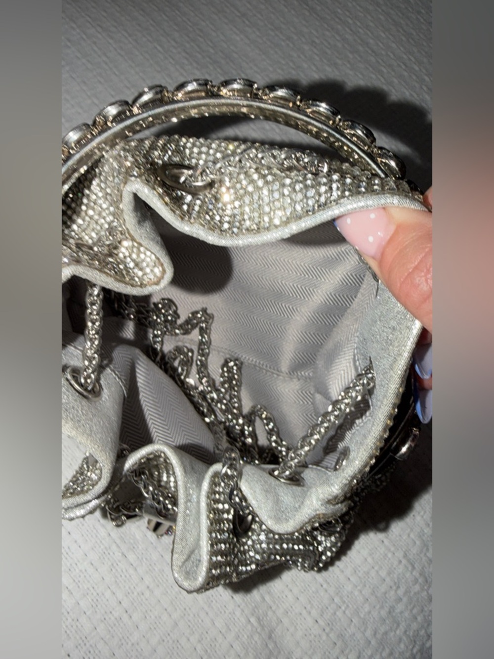 Silver Crystal Drawstring Mini Bag - Picture 3 of 3